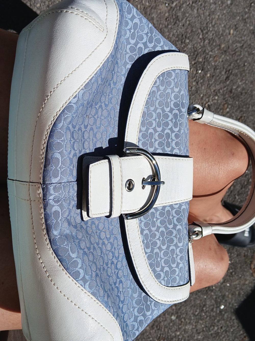 Coach Hard To Find "C" Authentic Sky Blue Signature C Jacquard Hand Bag - Picture 6 of 15